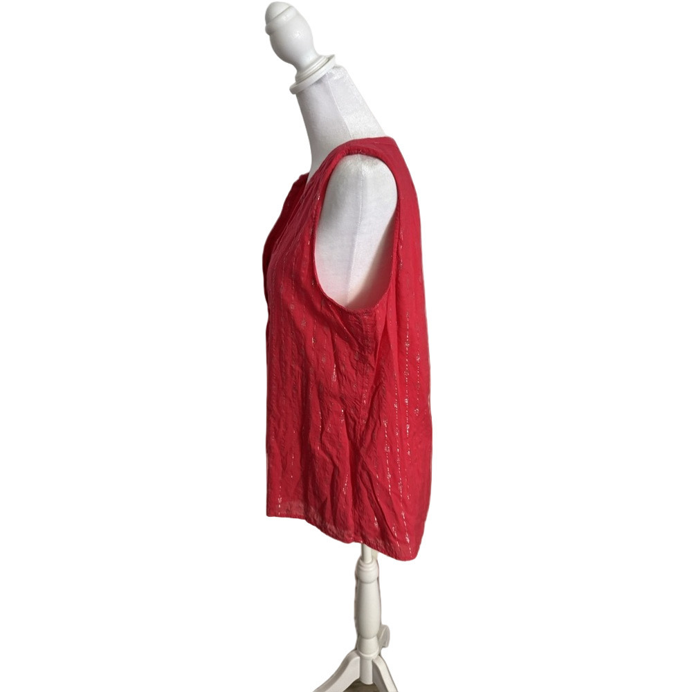Crown & Ivy Silver & Red Cotton Rayon Metallic Sleeveless Women's Top Size M - Picture 7 of 14